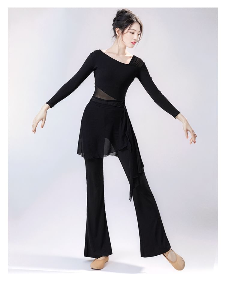 Cossita - Hoge taille effen overlay uitlopende dansbroek