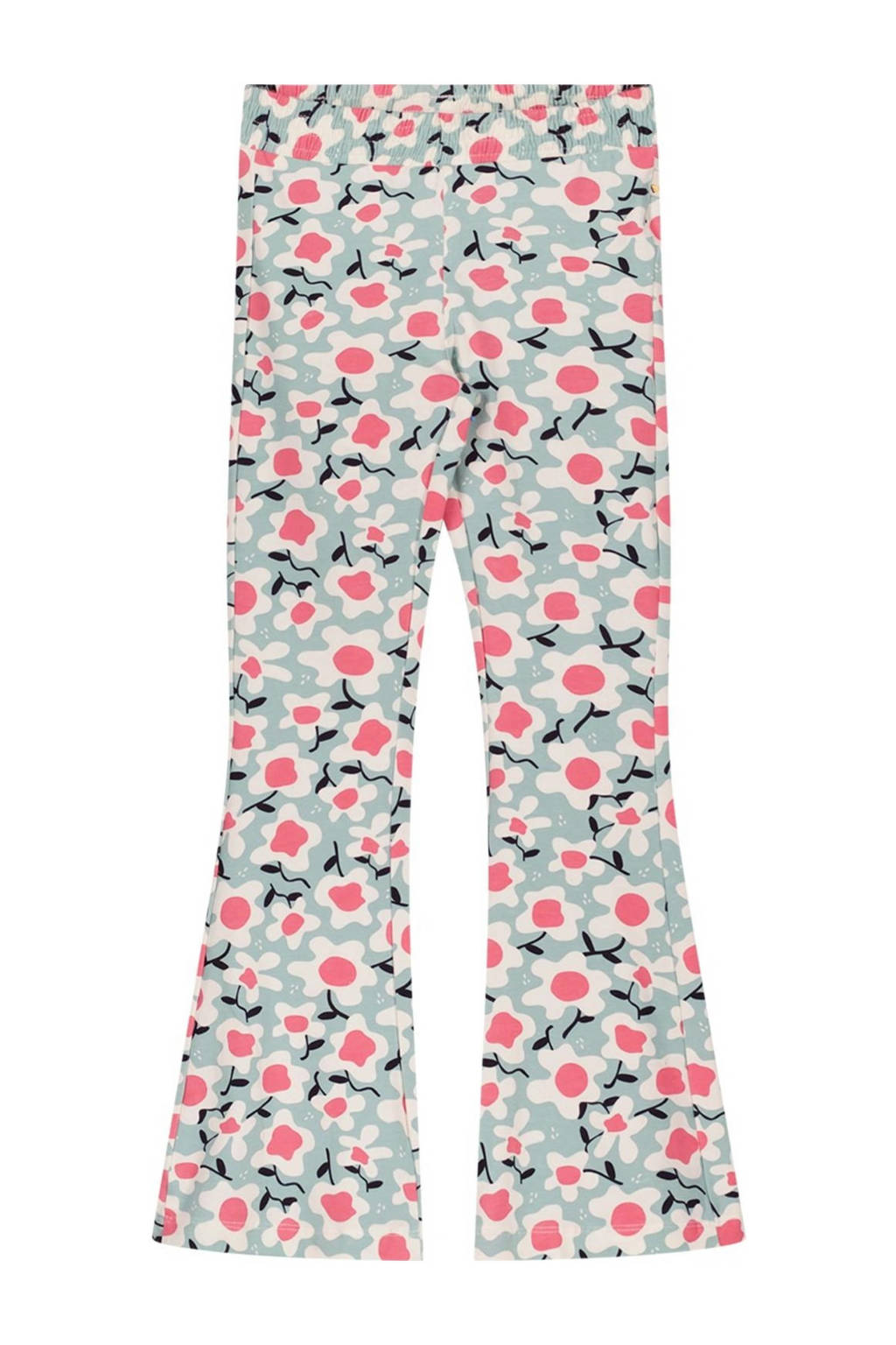 Moodstreet gebloemde flared broek mintgroen/roze/offwhite