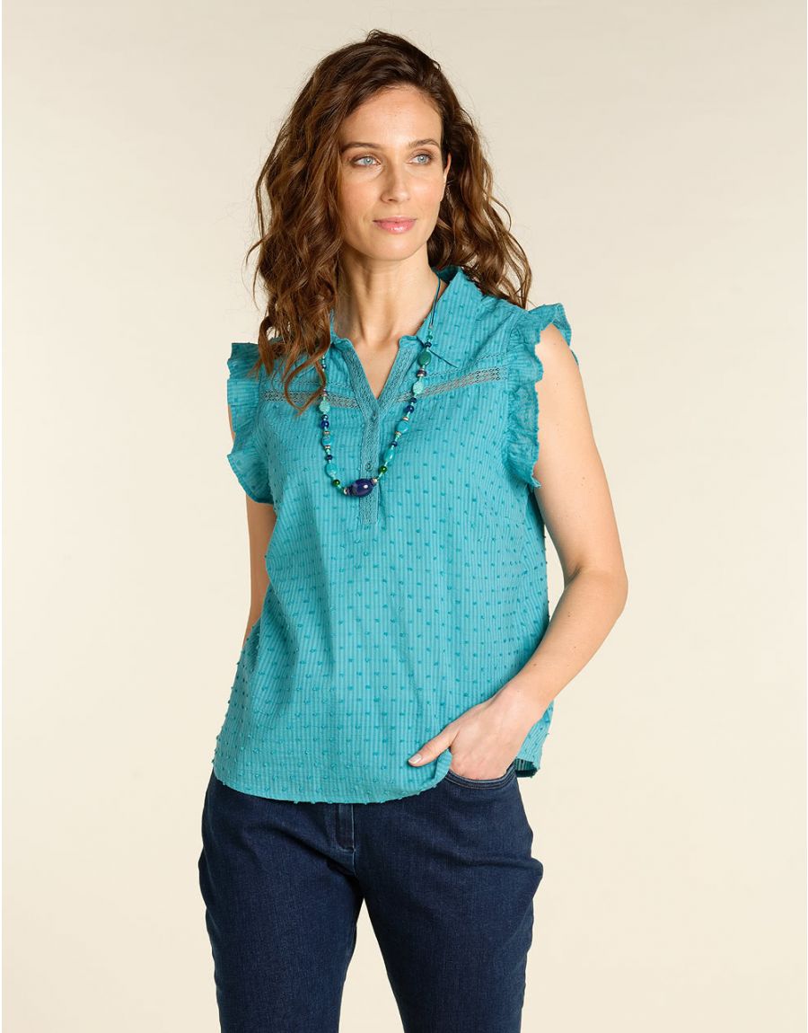 Chemisier turquoise coton