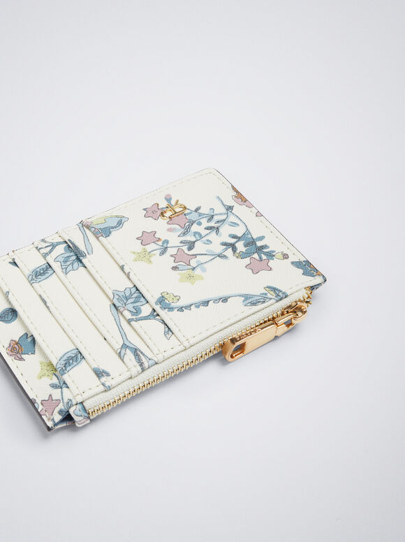 Porta-cartões com estampa floral - Azul