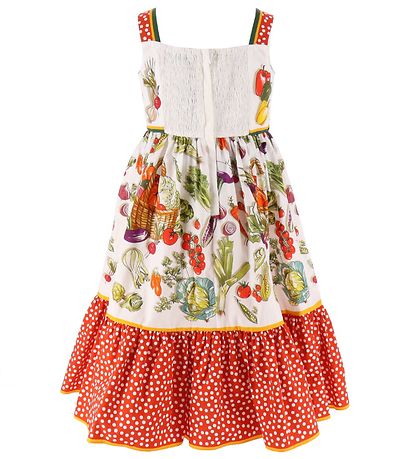 Dolce & Gabbana Kjole - Capri - Hvid/Rød m.  Grøntsager