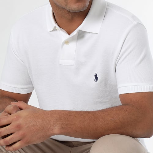 Polo Manches Courtes Slim Coton Piqué Blanc