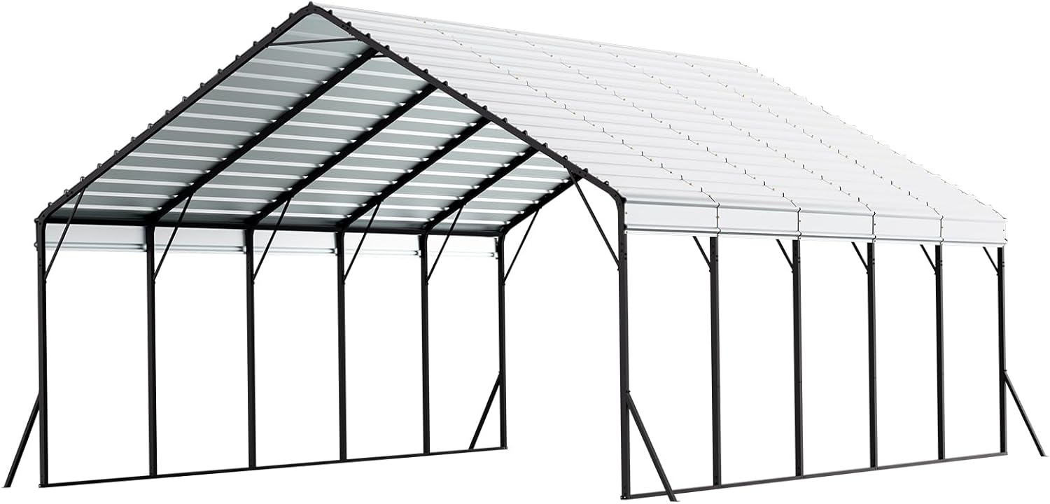 VEVOR Carport, 5,8x7,45x3,77 m, Lagerzelt mit stabilem Rahmen und Dach, Autounterstand mit abnehmbaren Seitenwänden, Mehrzweck-Garagezelt für Pickup, Boot, LKW und Traktoren