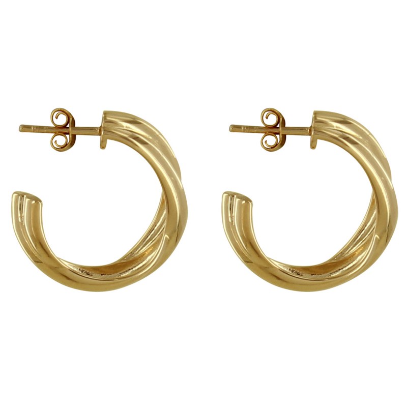 Boucles d'Oreilles Plaqué Or Demi Créoles Trois Rangs Entrelacés