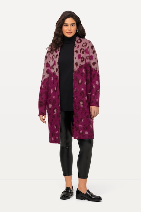 Strickjacke, Jacquard-Leomuster, V-Ausschnitt, offene Form