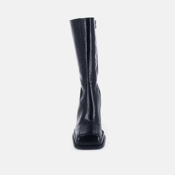Bottes à talons, plateformes et bouts ca...  en cuir brillant noir