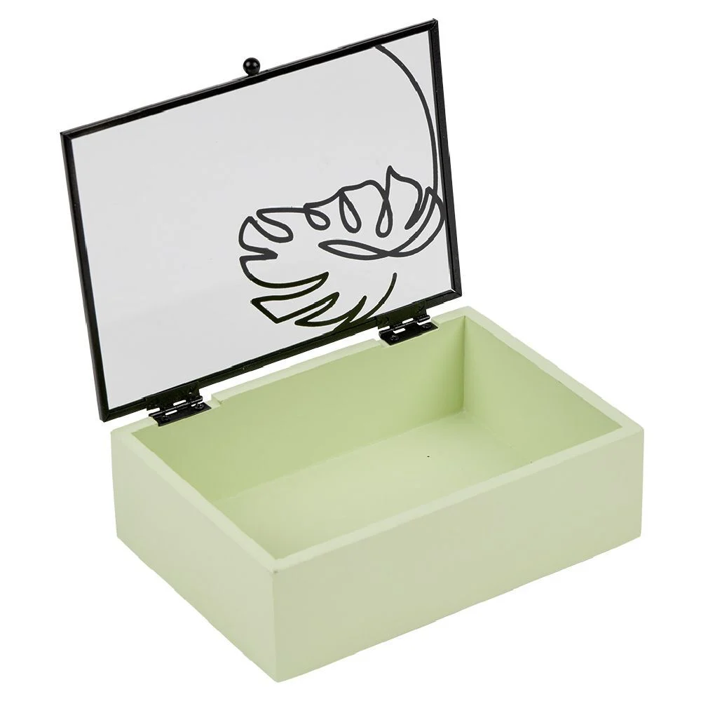 Boîte en bois couvercle déco feuille 17x12xH5,5cm