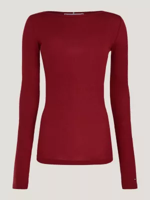 Camiseta de manga comprida com decote canoa e modelagem justa