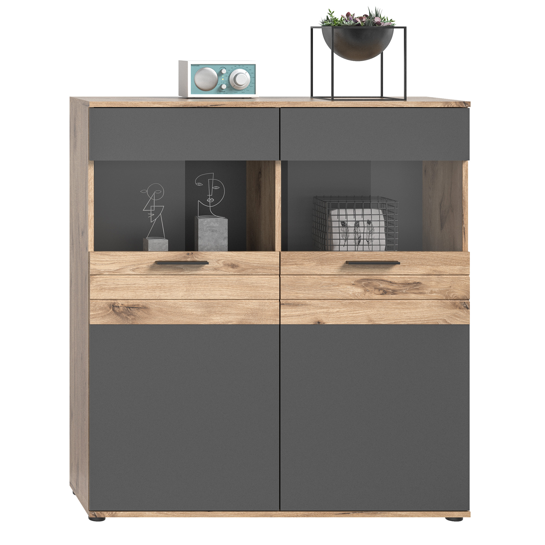 Standvitrine MASON - Nox Oak - Basalt grau - 110 cm