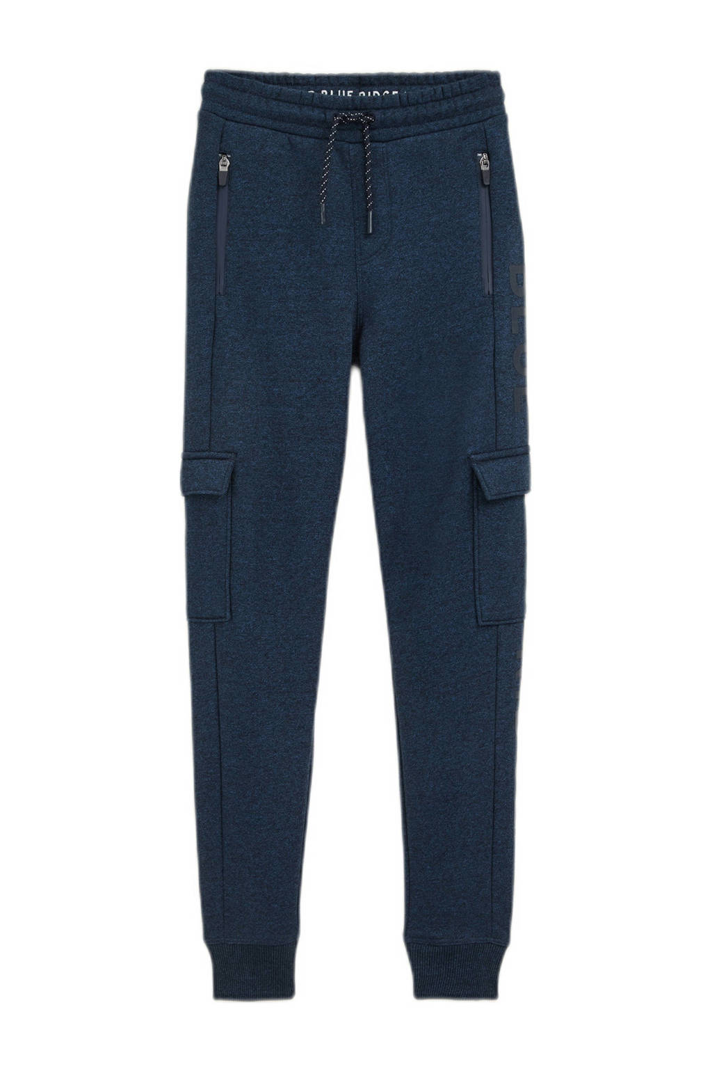 WE Fashion gemêleerde slim fit joggingbroek donkerblauw