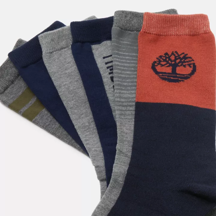 Coffret cadeau lot de 6 paires de chaussettes assorties en bleu marine/gris