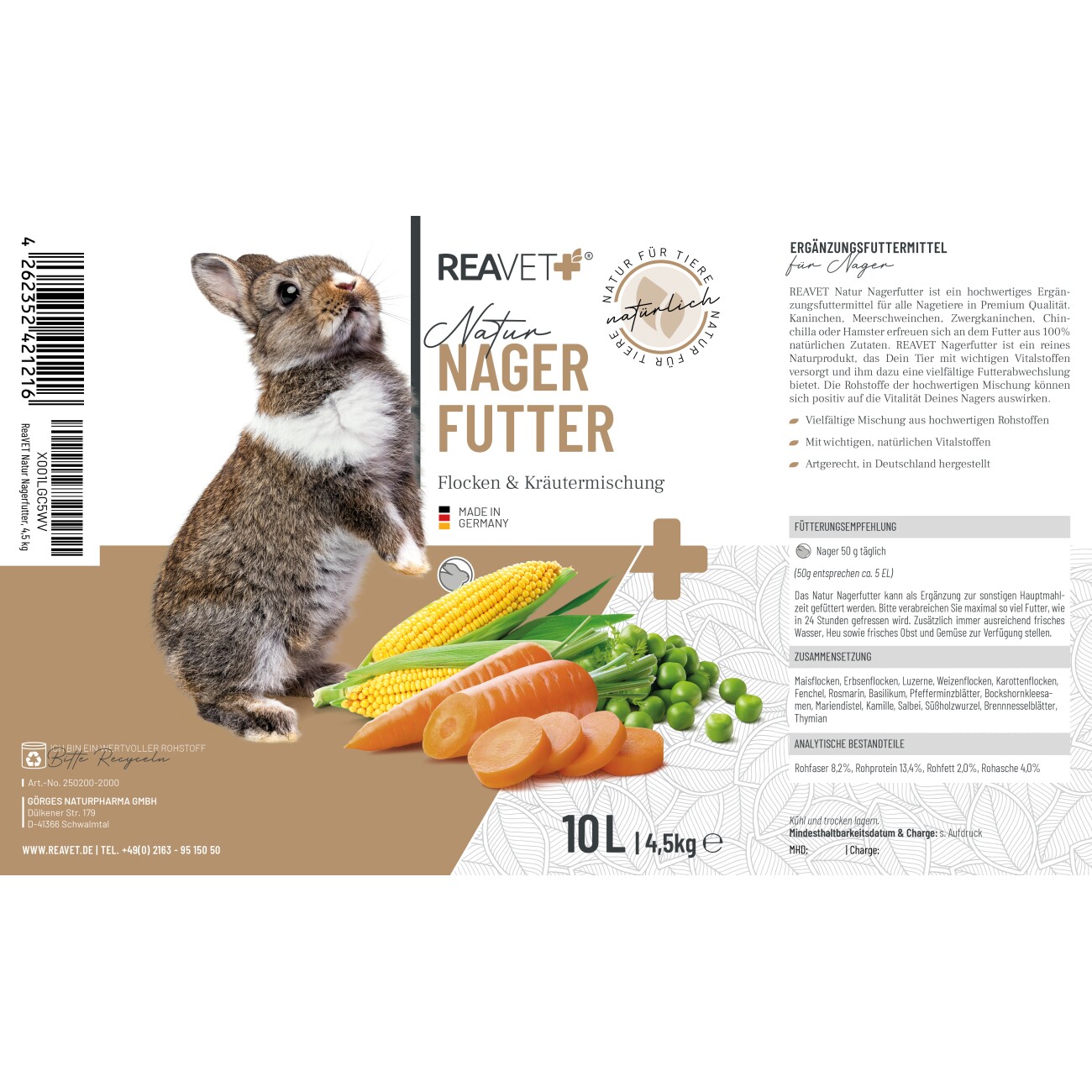REAVET Natur Nagerfutter 10L