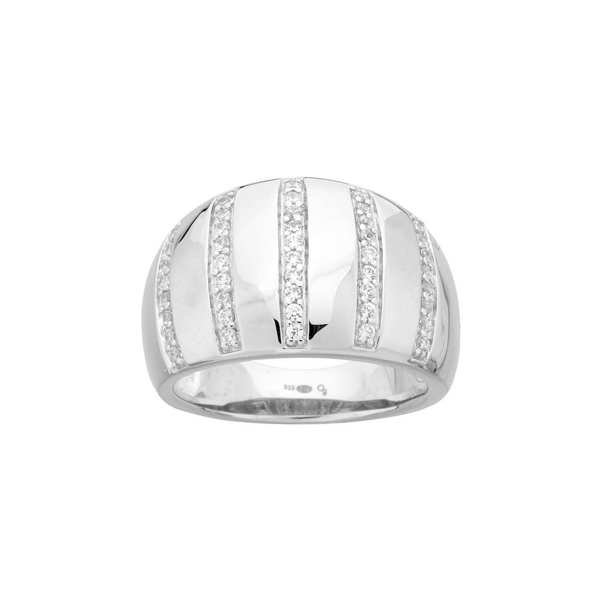 Bague bombée en Argent avec oxyde de zirconium blanc