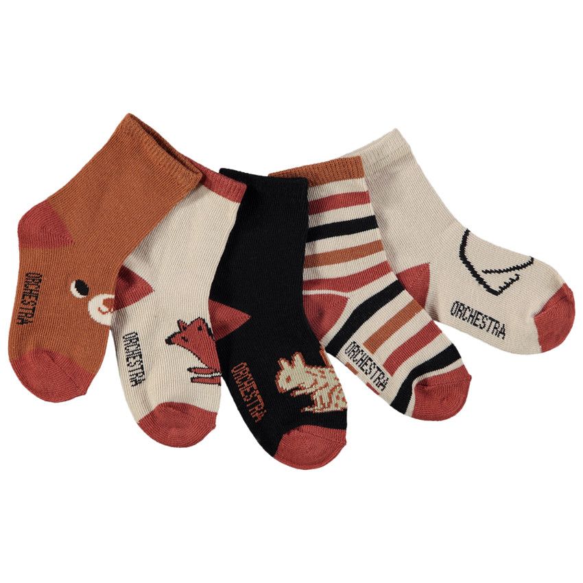 Lot de 5 paires de chaussettes motifs forêt pour garçon - Ecru