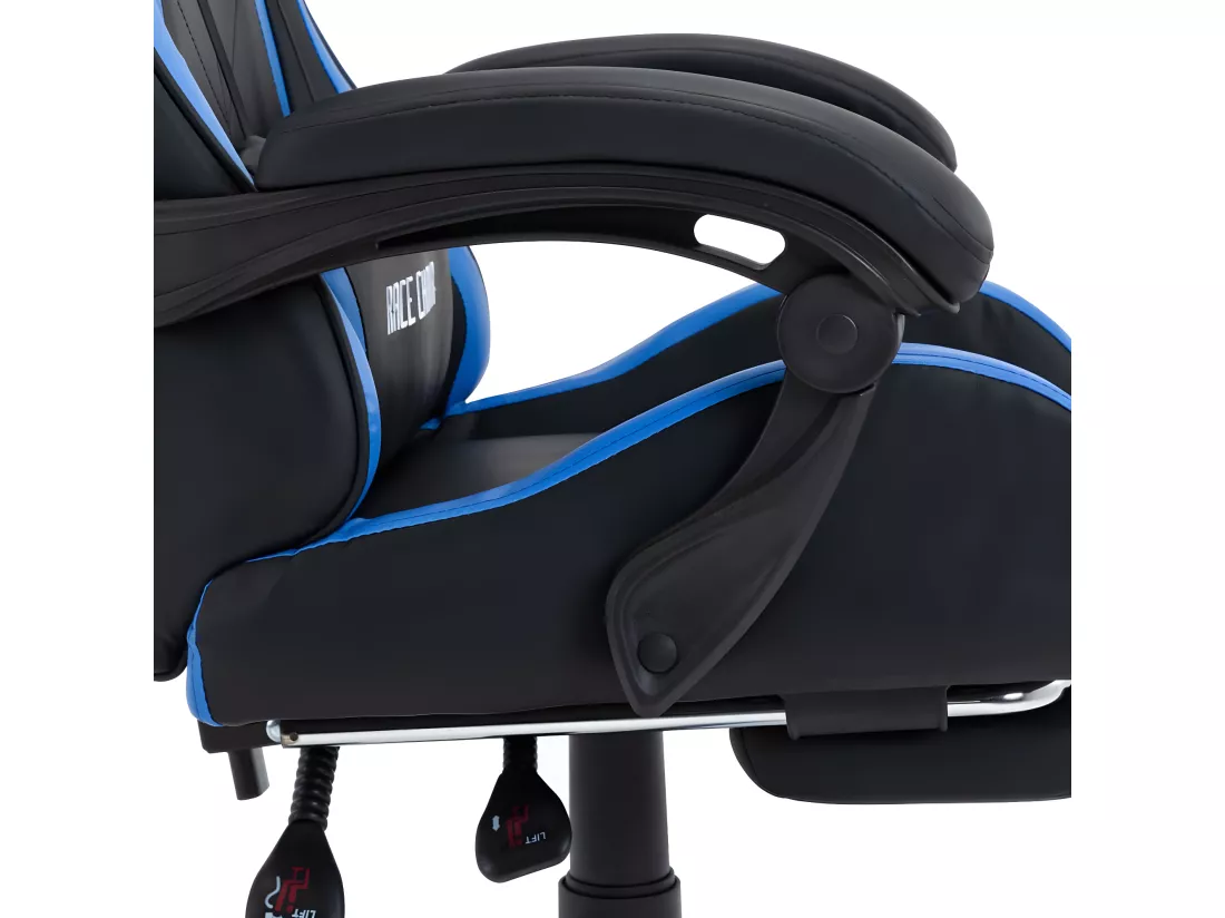 Fauteuil de jeux vidéo avec repose-pied Bleu et noir Similicuir