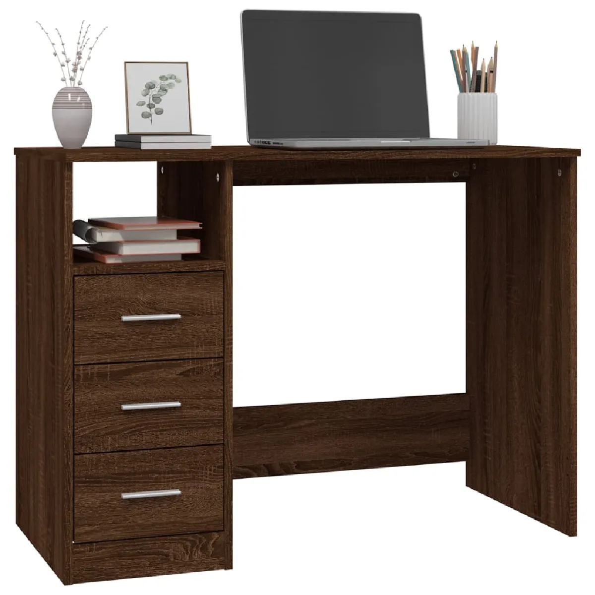 vidaXL Bureau avec tiroirs chêne marron