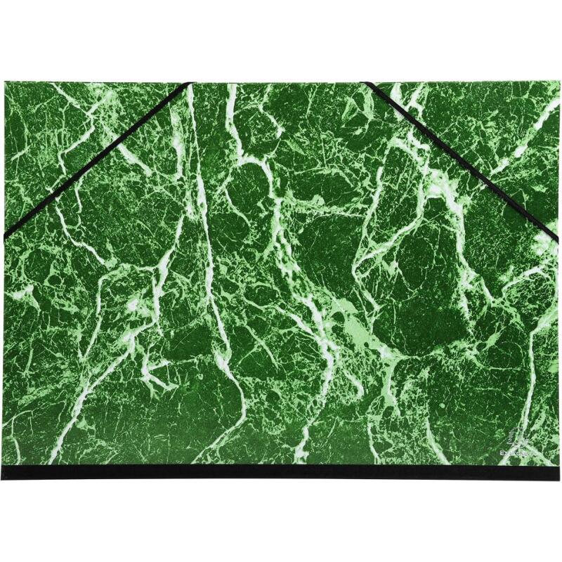 Carton à dessin papier marbré verni avec élastiques 37x52 cm - Pour format 1/2 raisin - Vert