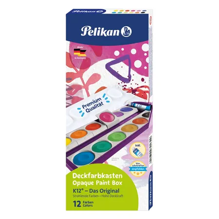 Pelikan Deckfarbkasten K12, 12 Farben 1 Tube Deckweiß,violett