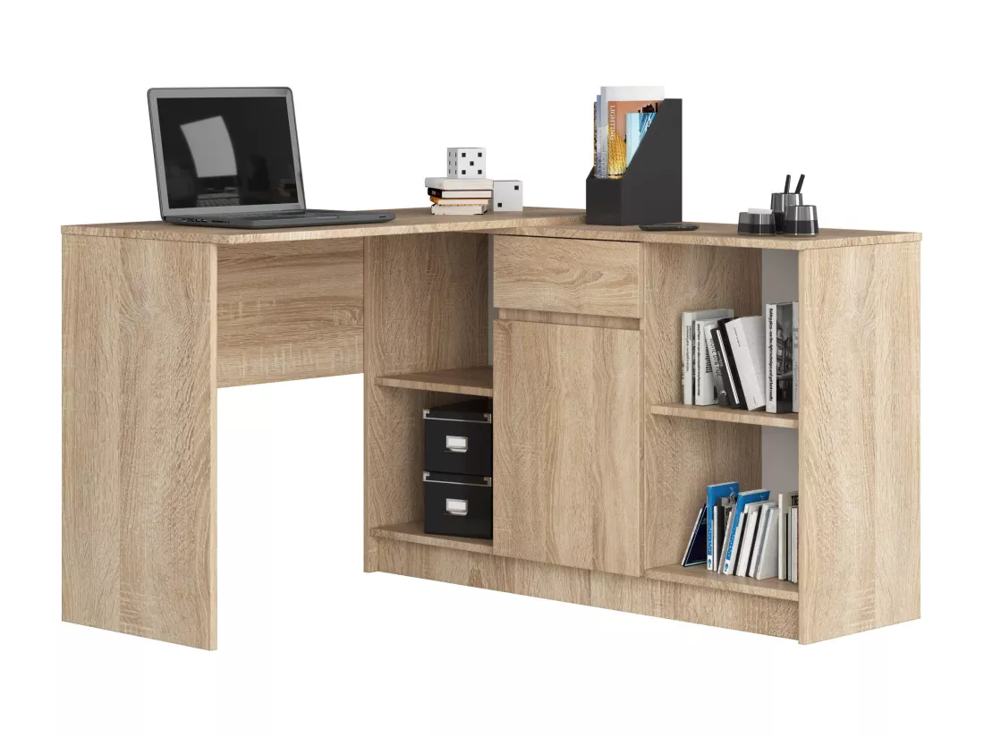 Ensemble d'angle AKORD bureau B17 avec commode Chêne Sonoma 120 cm 1 porte 1 tiroir façade Chêne Sonoma 6 étagères 120x126x79 cm