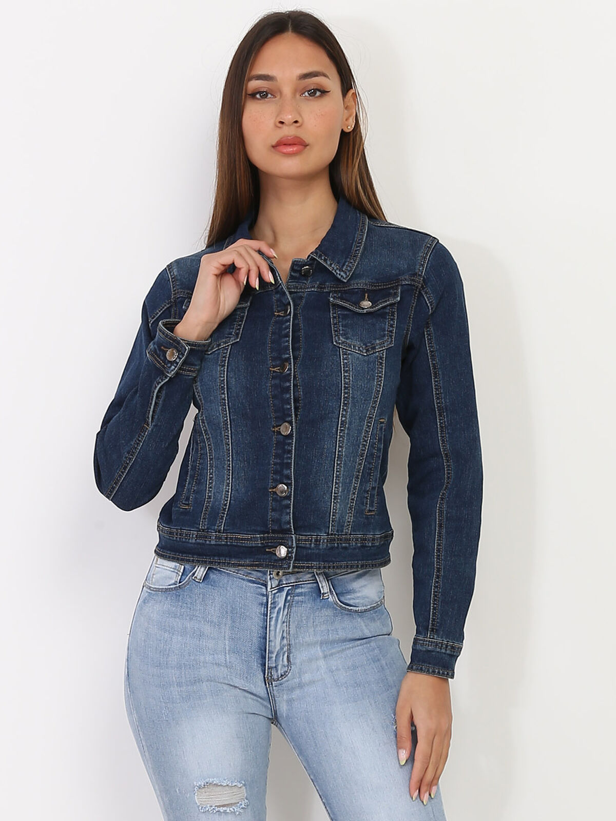 Veste en jean délavée- Bleu