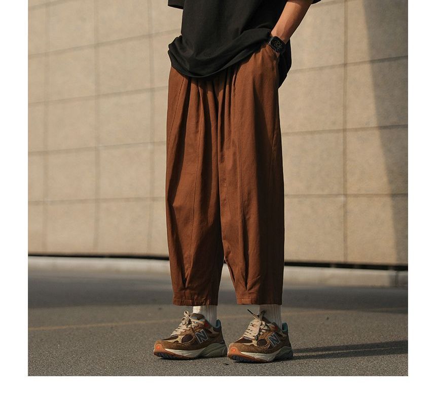 POSI - Effen cropped losse broek met trekkoord in de taille