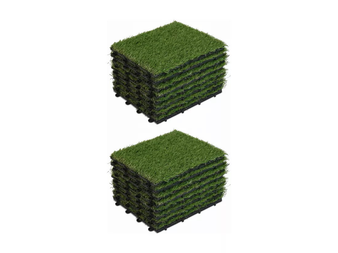 Lot de 16 dalles clipsables gazon artificiel vert