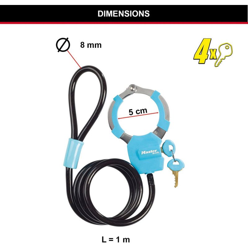 Câble antivol à clé avec menotte 1 m
