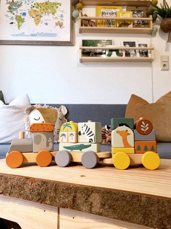 Small Foot - Houten Stapelblokken Trein - Safari - 16dlg.