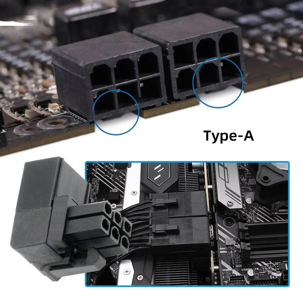 (2er Set) 90° 6-pol. ATX (W) auf ATX (M) Power-Header Stromadapter für Grafikkarten (GPU) - Schwarz
