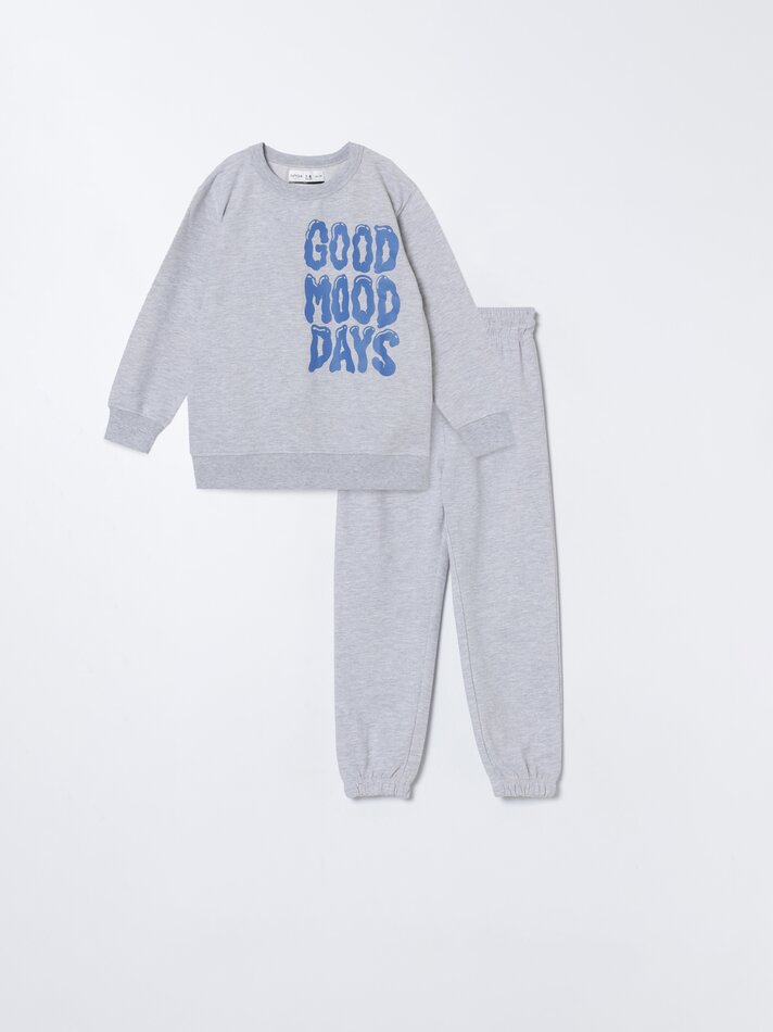 Conjunto de moletom e calça de duas peças - Cinza Mesclado