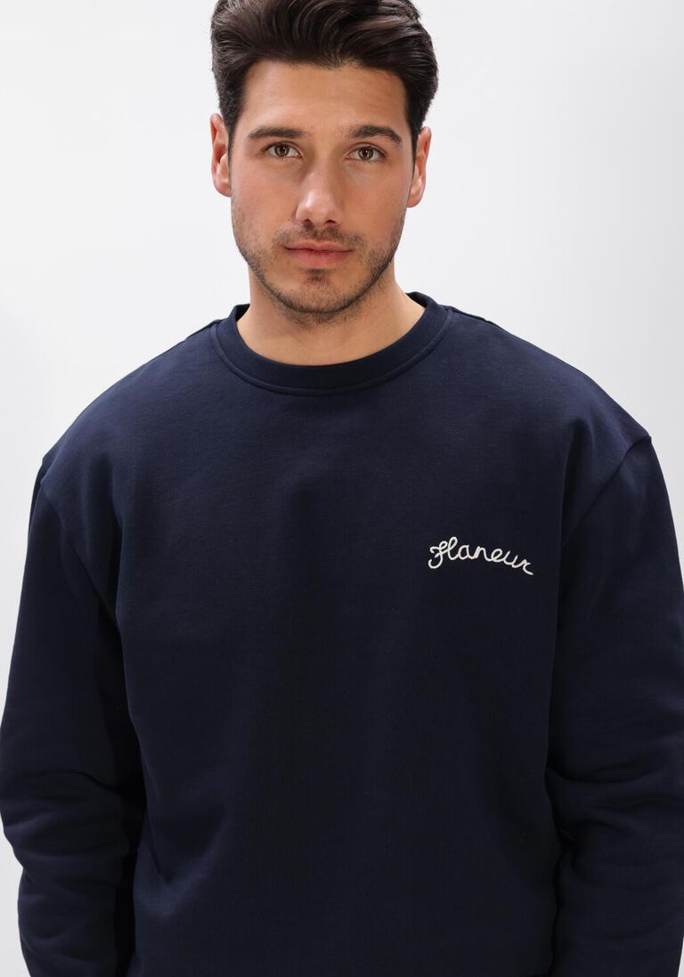 donkerblauwe flaneur sweater signature sweater