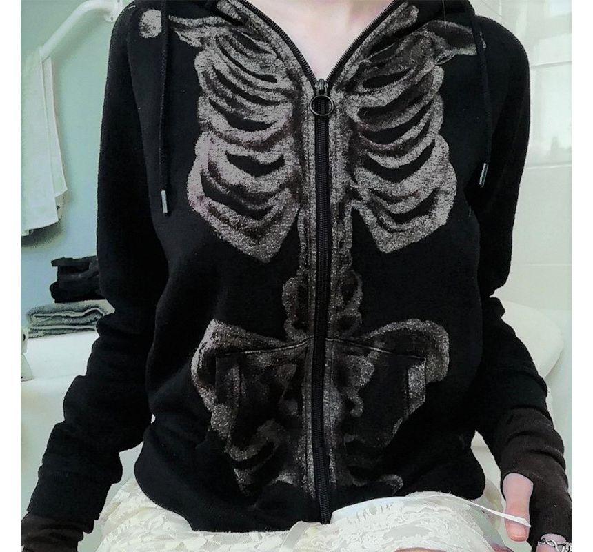 Genrovia - Skeletprint Hoodie met Ritssluiting