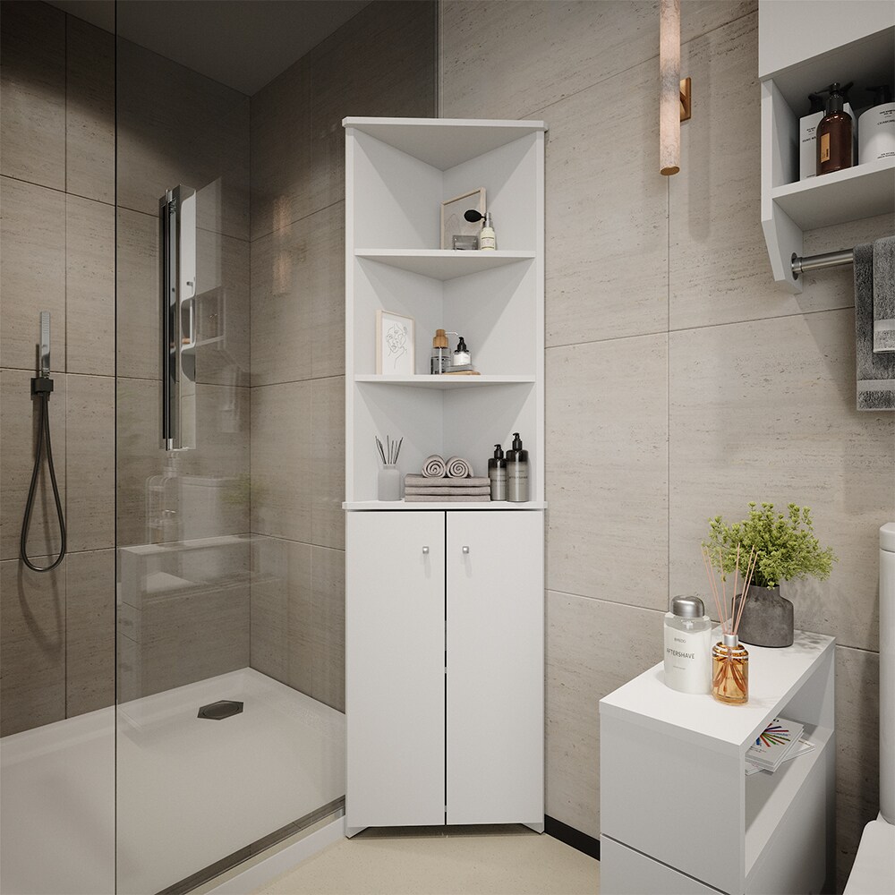 Vicco Badschrank Fynn Weiß 36 x 175 cm Eckschrank 2 Türen