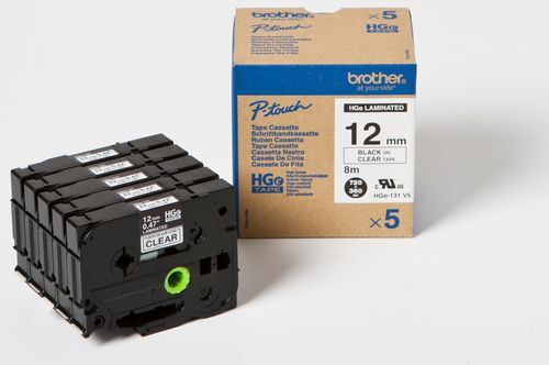 Brother P-Touch Band HGe-131, Multipack, 12 mm, schwarz auf transparent