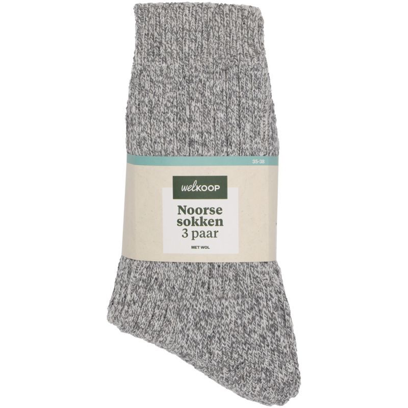 Welkoop - Noorse werksokken  3- pack - Grijs - 35-38