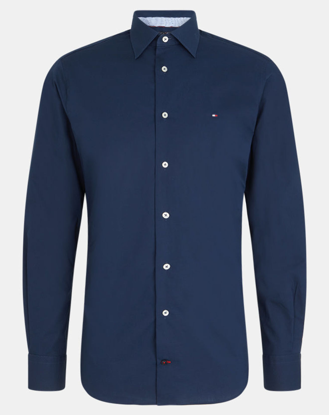 Tommy Hilfiger Chemise droite en Popeline 100% Coton Bio Solid bleu marine