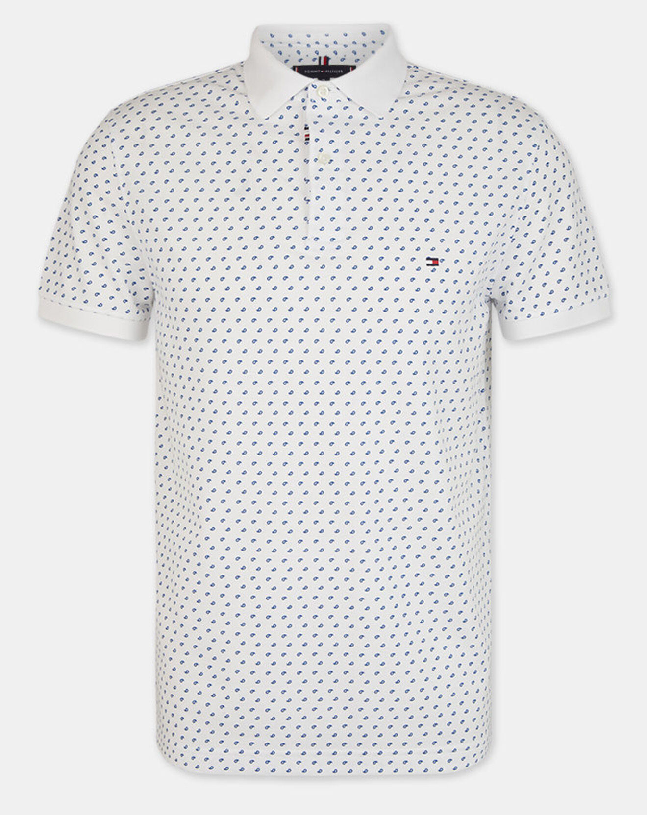 Tommy Hilfiger Polo slim micro imprimé blanc/bleu