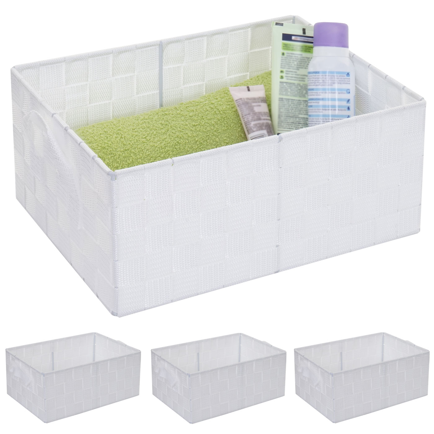 4er-Set Aufbewahrungskorb MCW-C37, Dekokorb Korb Körbchen Aufbewahrung Regalkorb Deko 14er-Set 31x23cm ~ weiß