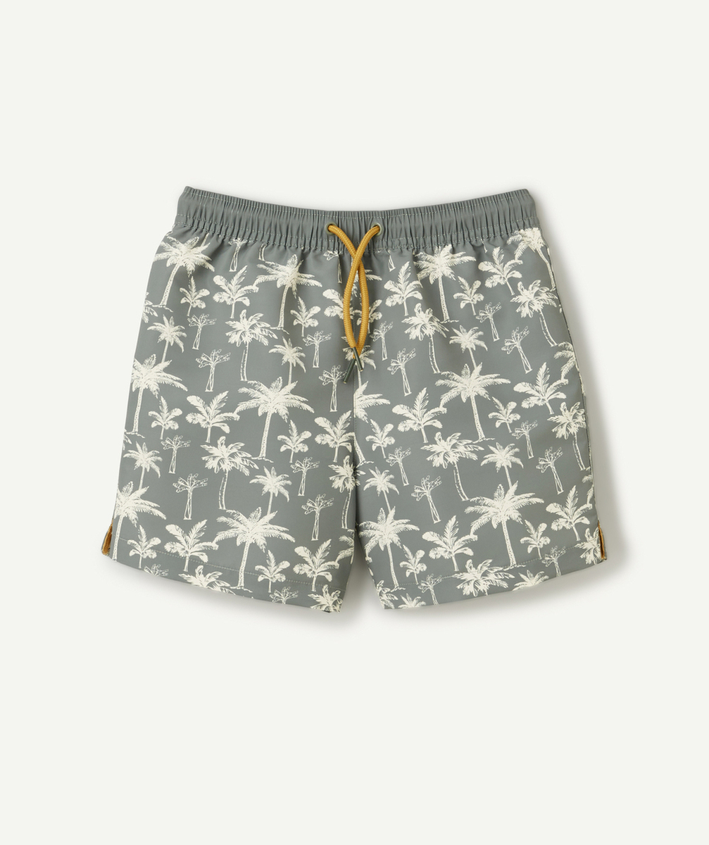 SHORT DE BAIN GARÇON EN FIBRES RECYCLÉES VERT IMPRIMÉ PALMIER