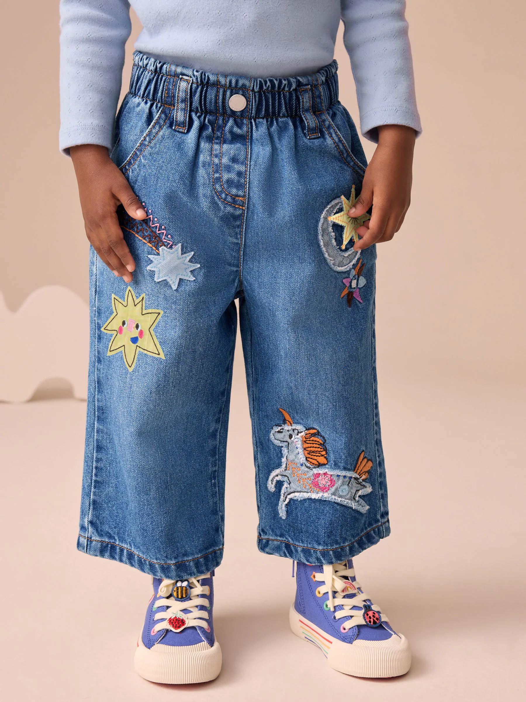 Denim - Jeans versierd met eenhoorns (3mnd-7jr)