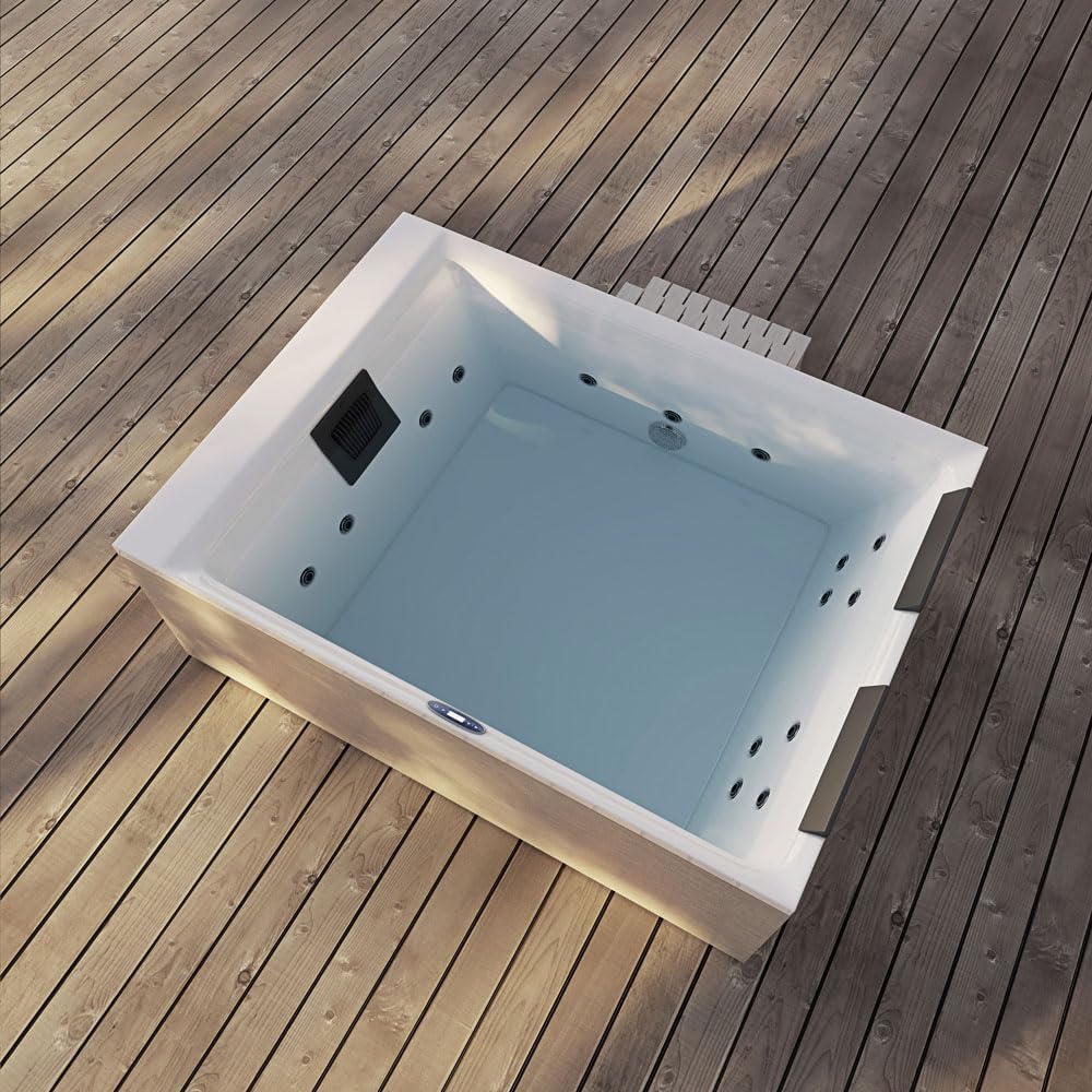 Home Deluxe - Outdoor Whirlpool Nimbus Pure– ohne Treppe und Thermoabdeckung - Maße: 190 x 140 x 70 cm- Inkl. Heizung, 18 Massagedüsen I Außen Whirlpool für 2 Personen