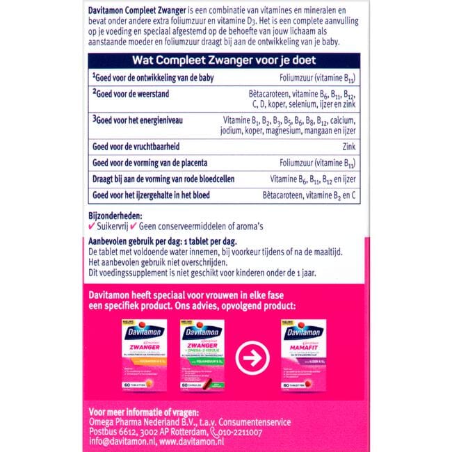 Davitamon Compleet Zwanger met Extra Foliumzuur en Vitamine D3 60 Tabletten