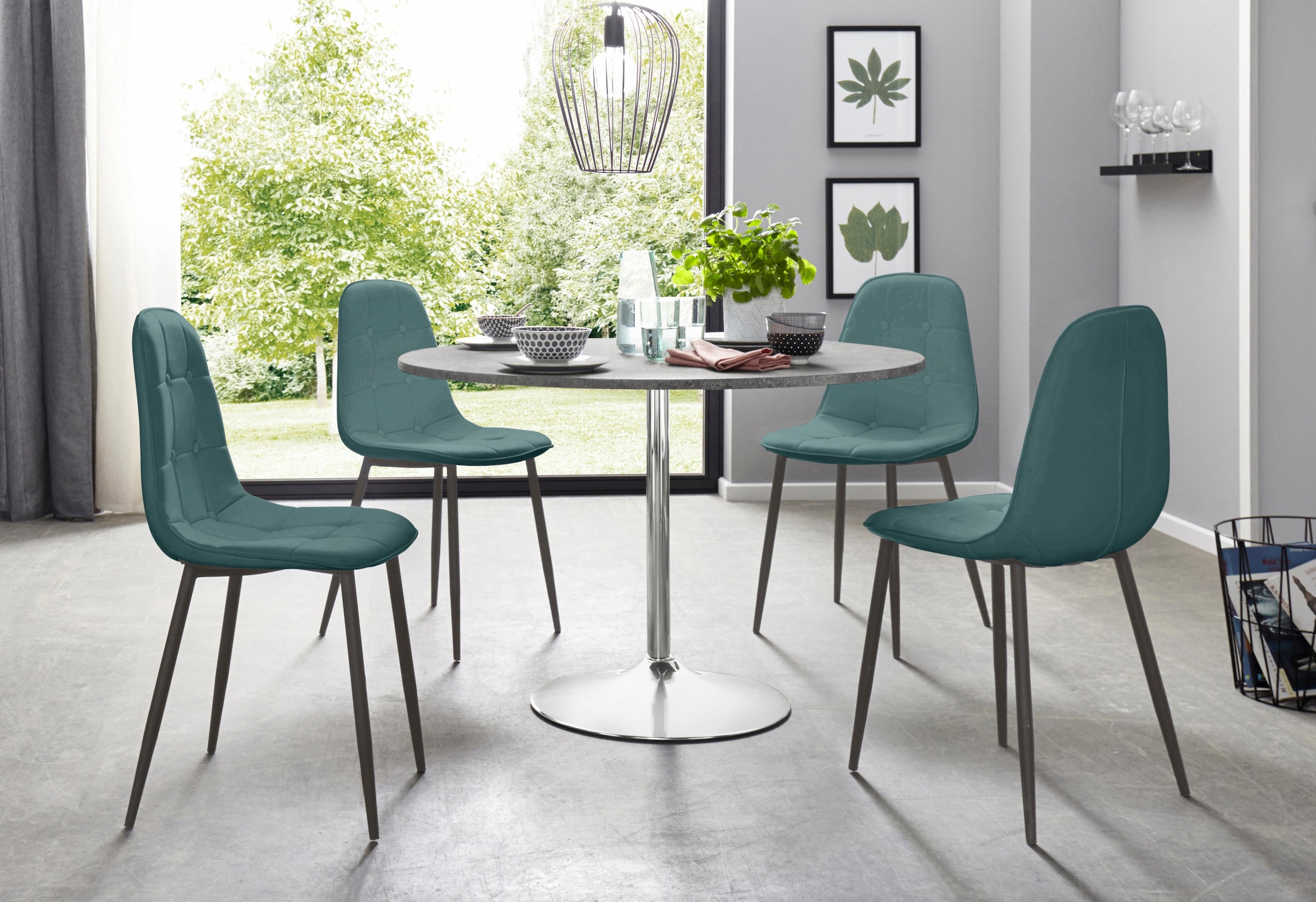 INOSIGN Essgruppe Set, 5 Stk. tlg. mit rundem Tisch im Zement-Optik