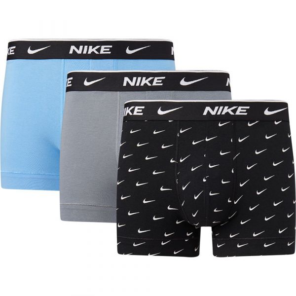 Nike Boxers Eday Trunk 3 Unidades Black Swoosh Print / Cool Grey / University Blue S