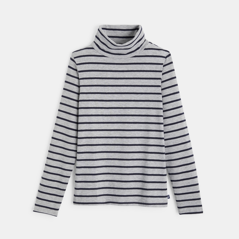 T-shirt col roulé rayé beige garçon