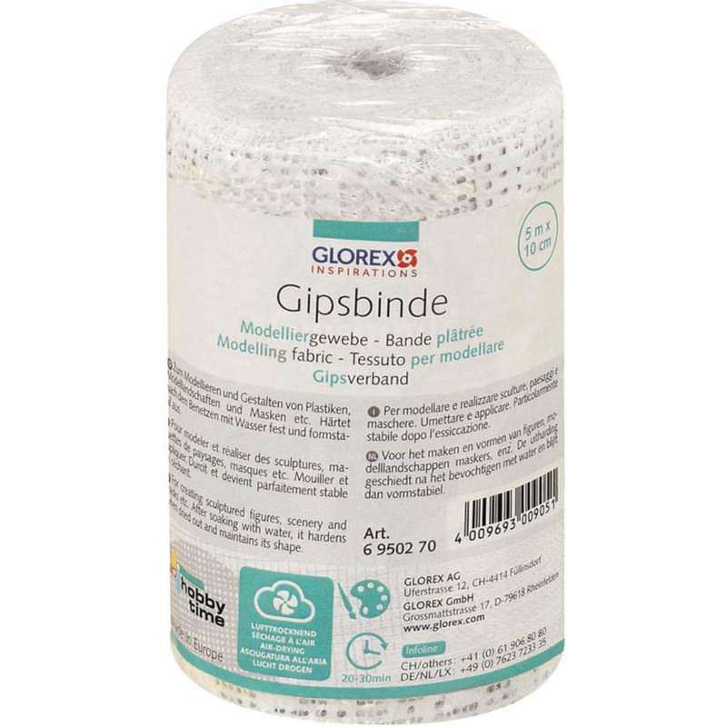 Glorex Gipsbinde Modelliergewebe, 10 cm x 5 m, weiss