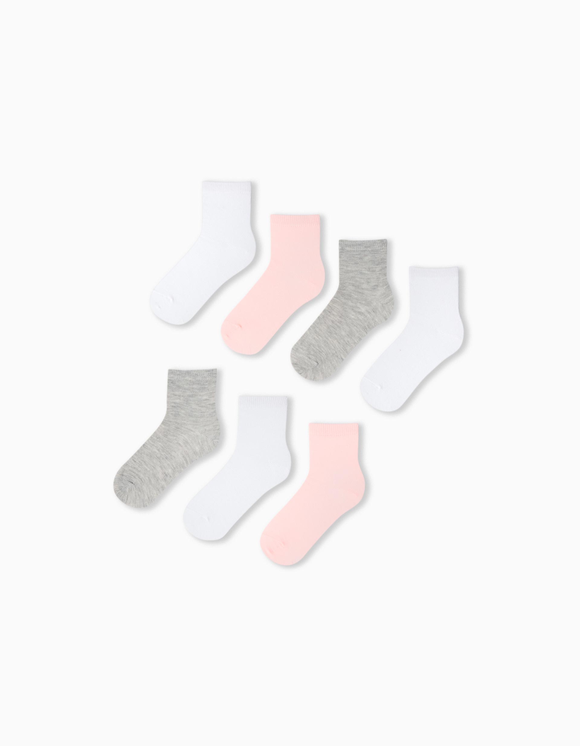 Pack 7 Pares de Meias Lisas, Menina, Multicor