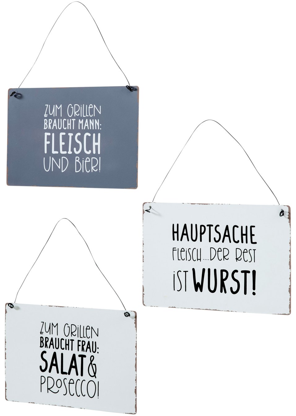 Objet déco pancarte avec citation BBQ (Ens. 3 pces.)