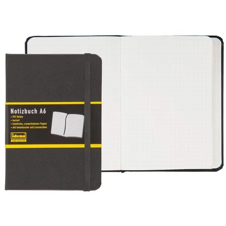 Idena Notizbuch A6, 192 Seiten, schwarz, kariert