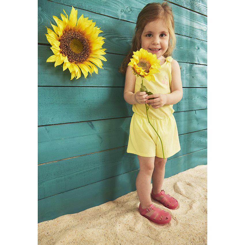 Combishort broderie cerises pour bébé fille - Jaune